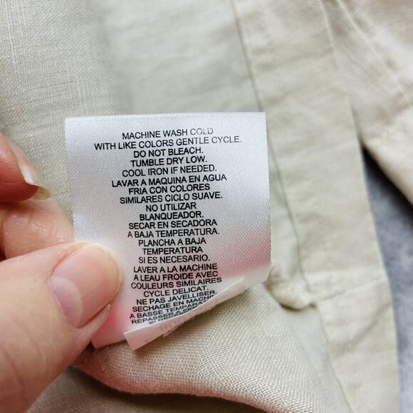 Ellen Tracy 100% Linen Anorak Jacket Womens L Beige Full Zip Roll Tab Sleeve - Picture 5 of 9